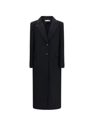 Our Legacy Tailored Long Black Coat With Notched Lapel And Flap Pockets