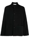 Our Legacy Structured Black Jacket With Classic Collar And Button Closure In Schwarz
