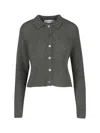 Our Legacy "mazzy" Crop Knit Cardigan Green In Gray
