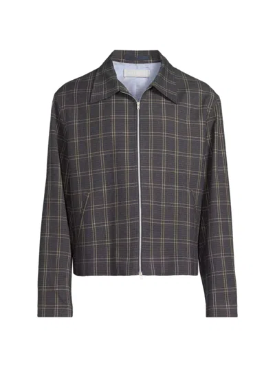 Our Legacy Men's Plaid Zip-front Jacket In Dark Plaid