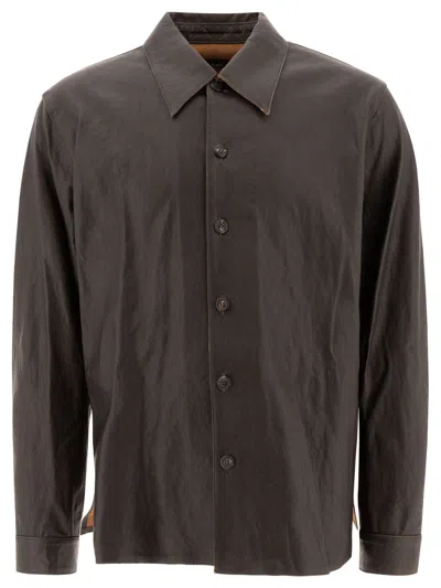 OUR LEGACY MEN'S "WELDING" LEATHER OVERSHIRT