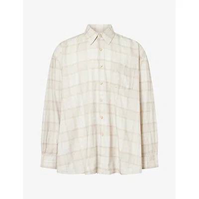 Our Legacy Mens Borrowed Checked Cotton Shirt Stella Check In Neutral