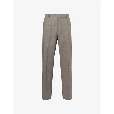 Our Legacy Mens Brown Natural Borrowed Wide Tapered-leg Wool Chino Trousers In Multi