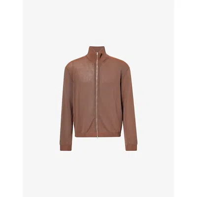 Our Legacy Mens Cangiante Copper Funnel-neck Knitted Cotton-blend Cardigan In Brown