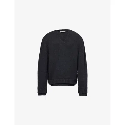 Our Legacy Mens Charcoal False V-neck Merino-wool Jumper In Gray