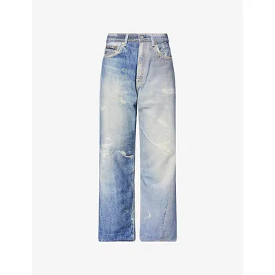 Our Legacy Mens Digital Denim Print Third Cut Faded-wash Denim Jeans In Blue