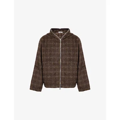 OUR LEGACY MENS DORF CHECK HOODED CHECK-PRINT KNITTED HOODY