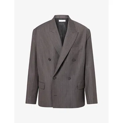 Our Legacy Mens Halt Striped Double-breasted Wool And Cotton Blazer Phase Stripe In Gray