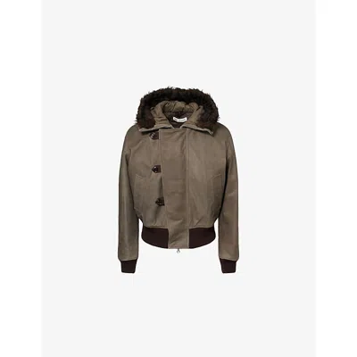 Our Legacy Mens Olive Waxy Compel Hooded Leather Jacket In Brown