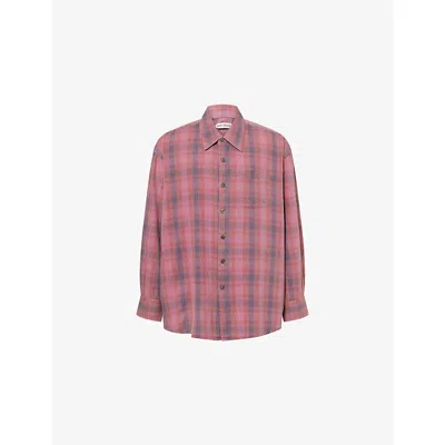 Our Legacy Mens Idaho Flannel Borrowed Check Long-sleeve Cotton Shirt In Pink