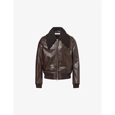 OUR LEGACY MENS UMBER BROWN PHAROS REGULAR-FIT LEATHER JACKET