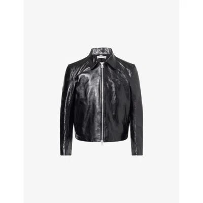 Our Legacy Mens Top Dyed Black Mini Relaxed-fit Leather Jacket