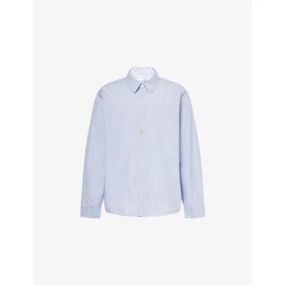 Our Legacy Mens Beyond Striped Cotton-poplin Shirt Typewriter Stripe In Blue