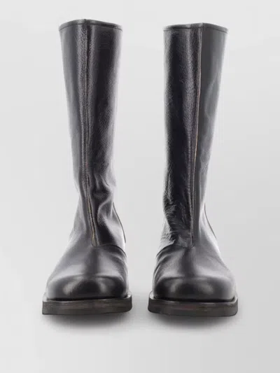 Our Legacy Mid Calf Block Heel Round Toe Boots In Black