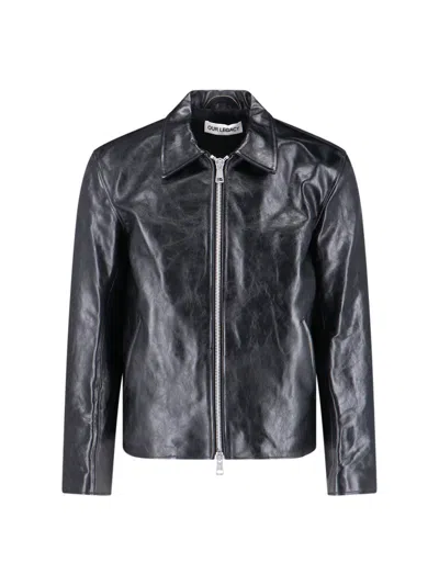 Our Legacy Mini Crinkled Leather Jacket With Classic Collar In Black
