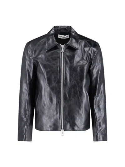 Our Legacy Mini Crinkled Leather Jacket With Classic Collar In Black