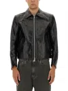 Our Legacy Cropped Black Leather Jacket With Classic Collar In Black