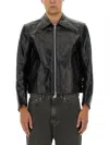 Our Legacy Cropped Black Leather Jacket With Classic Collar In Black
