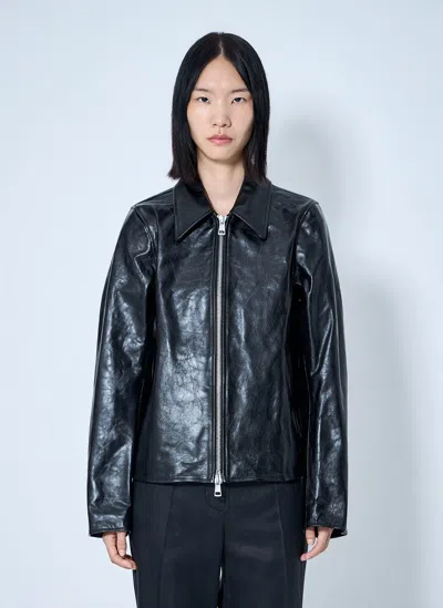 Our Legacy Mini Top Dyed Leather Jacket In Blue