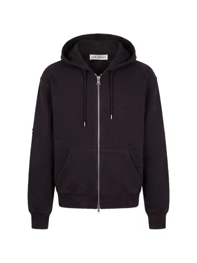 Our Legacy Mischief Distressed Cropped Hoodie In Purple