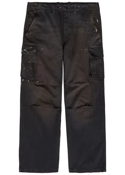 Our Legacy Mount Paint Splattered Cotton Herringbone Cargo Pants In Black