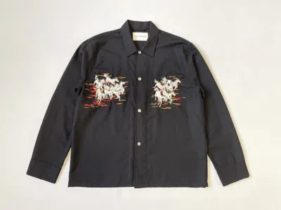 Pre-owned Our Legacy ‘mustang' Horse Embroidered Wool Box Shirt In Black