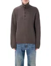 Our Legacy Navigator Polo With High Neck And Textured Ribbed Knit In Brown