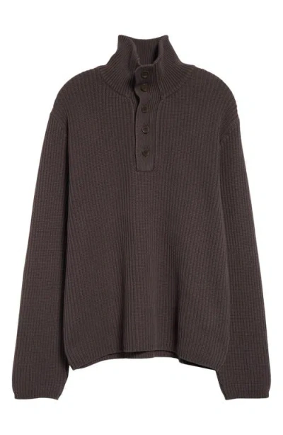 Our Legacy Navigator Shaker Stitch Polo Sweater In Wet Bark Brown