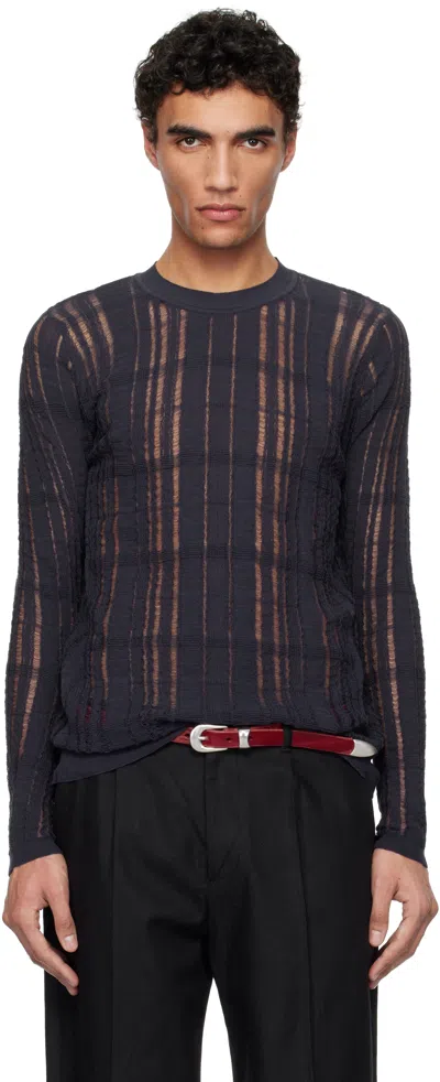Our Legacy Navy Formal Roundneck Sweater In Washed Navy Tech Cot