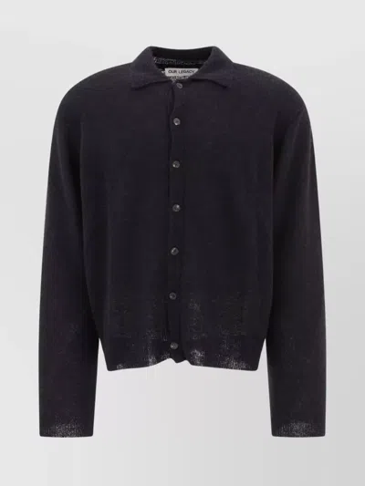 Our Legacy "nighttime" Long Sleeve Polo Shirt With Ribbed Cuffs And Hem
