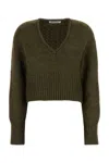 Our Legacy Chunky Knit Cropped Sweater V-neckline In Green