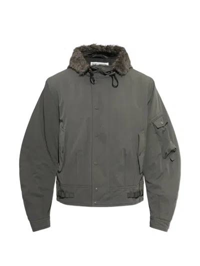 Our Legacy Mens Orbit Faux-fur Trim Twill Jacket Vapor Alloy In Gray