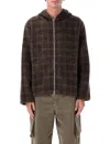 Our Legacy Textured Checkered Hooded Jacket With Long Sleeves In Brown