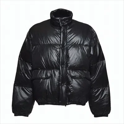 Our Legacy Oversized Black Puffer Jacket With High Collar And Button Closure
