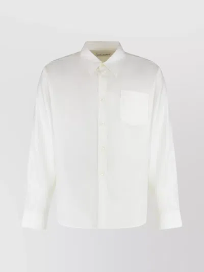 Our Legacy Oxford Shirt With Curved Hem And Pocket In White