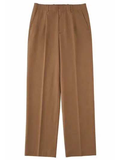 Our Legacy Tailored Wide-leg Front Pleats Virgin Wool Formal Pants In Brown