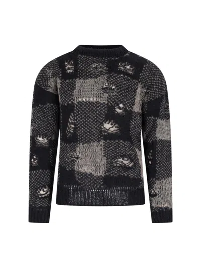 OUR LEGACY PATCHWORK DESIGN BLACK SWEATER WITH ROUND NECKLINE