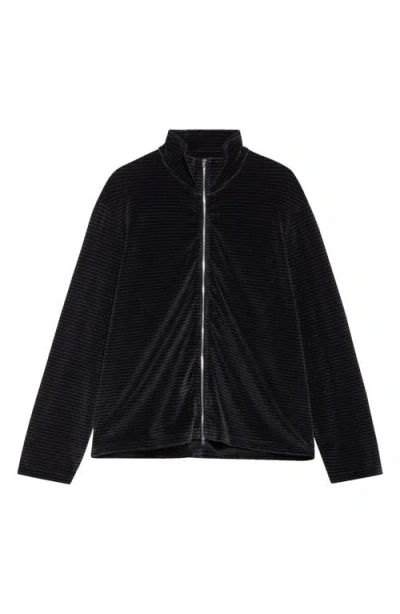 Our Legacy Phantom Stripe Shrunken Velour Zip Jacket In Black