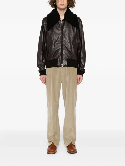 Our Legacy Leather Adaptable Pharos Bomber Jacket In Brown