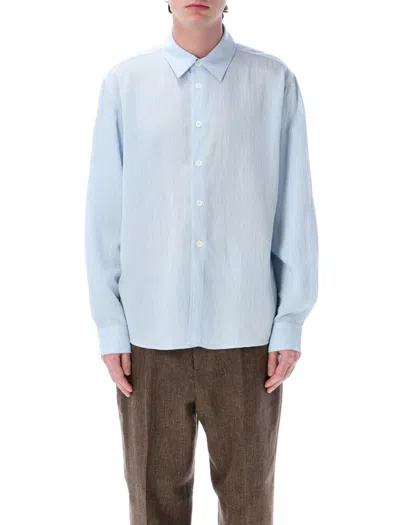 Our Legacy Point Collar Shirt With Curved Hem In Blue