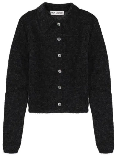 Our Legacy Long Sleeve Collared Ribbed Knit Top In Black