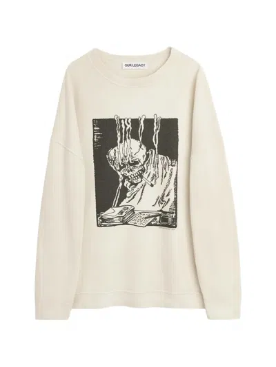 Our Legacy Lightweight Cotton-linen Blend Oversized Sweatshirt With Graphic Print In Neutral