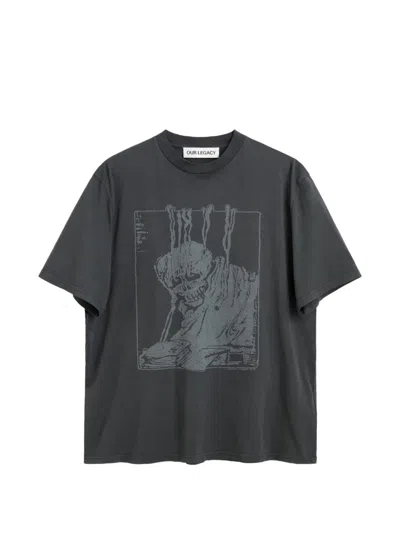 Our Legacy Men S Box T-shirt Angry Fan Mail Print In Gray