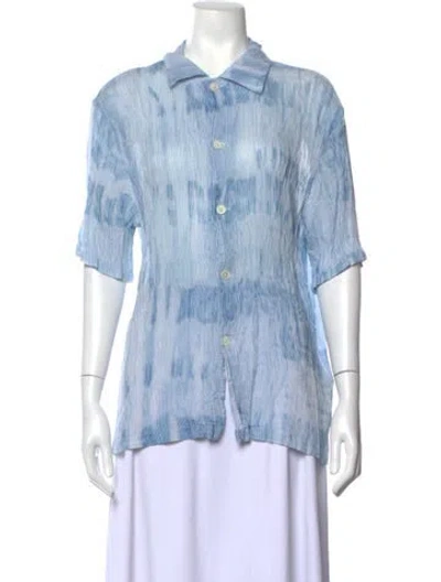 Pre-owned Our Legacy Printed Short Sleeve Button-up Top In Blue