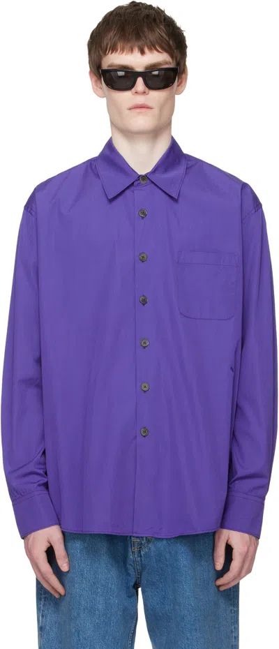 Our Legacy Above Logo-embroidered Cotton-poplin Shirt In Purple