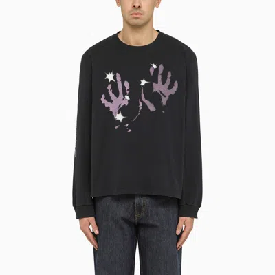 OUR LEGACY OUR LEGACY PURPLE COTTON CREWNECK SWEATSHIRT WITH PRINT