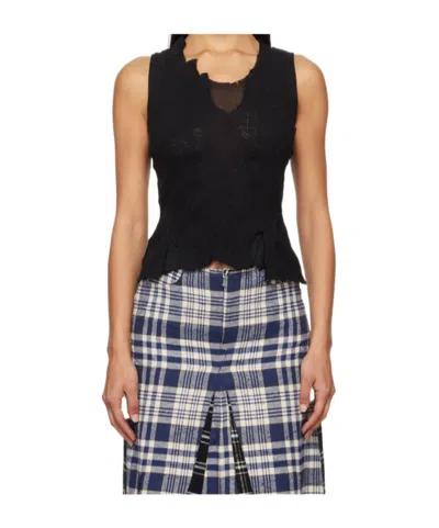 Our Legacy Black Ragged Vest In Black Crochet Stripe