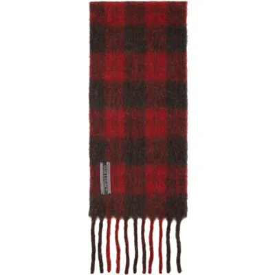 Our Legacy Red Estate Scarf In Burnt Red Plaid Fuzz