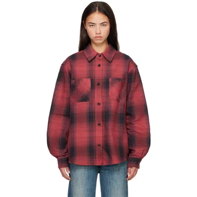Our Legacy Checked Cotton Fitted Jacket In Burgundy