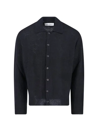 OUR LEGACY RELAXED FIT BLACK BUTTON-UP SHIRT WITH TEXTURED FINISH